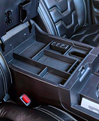 Center Console Organizer Compatible with 2014-2017 2018 2019 2020 2021 Tundra Accessories, Crewmax Interior Armrest Underseat Storage Box- Full-coverage Insert Tray, Black Trim