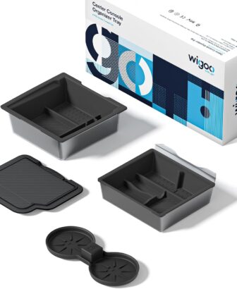 Wigoo Center Console Organizer for Tesla 2025 2026 Model Y Juniper & Model Y L (Premium Performance) and 2024 2025 2026 Model 3 Highland Accessories [Double-Layer Storage, Smooth Sliding] 4PCS Black