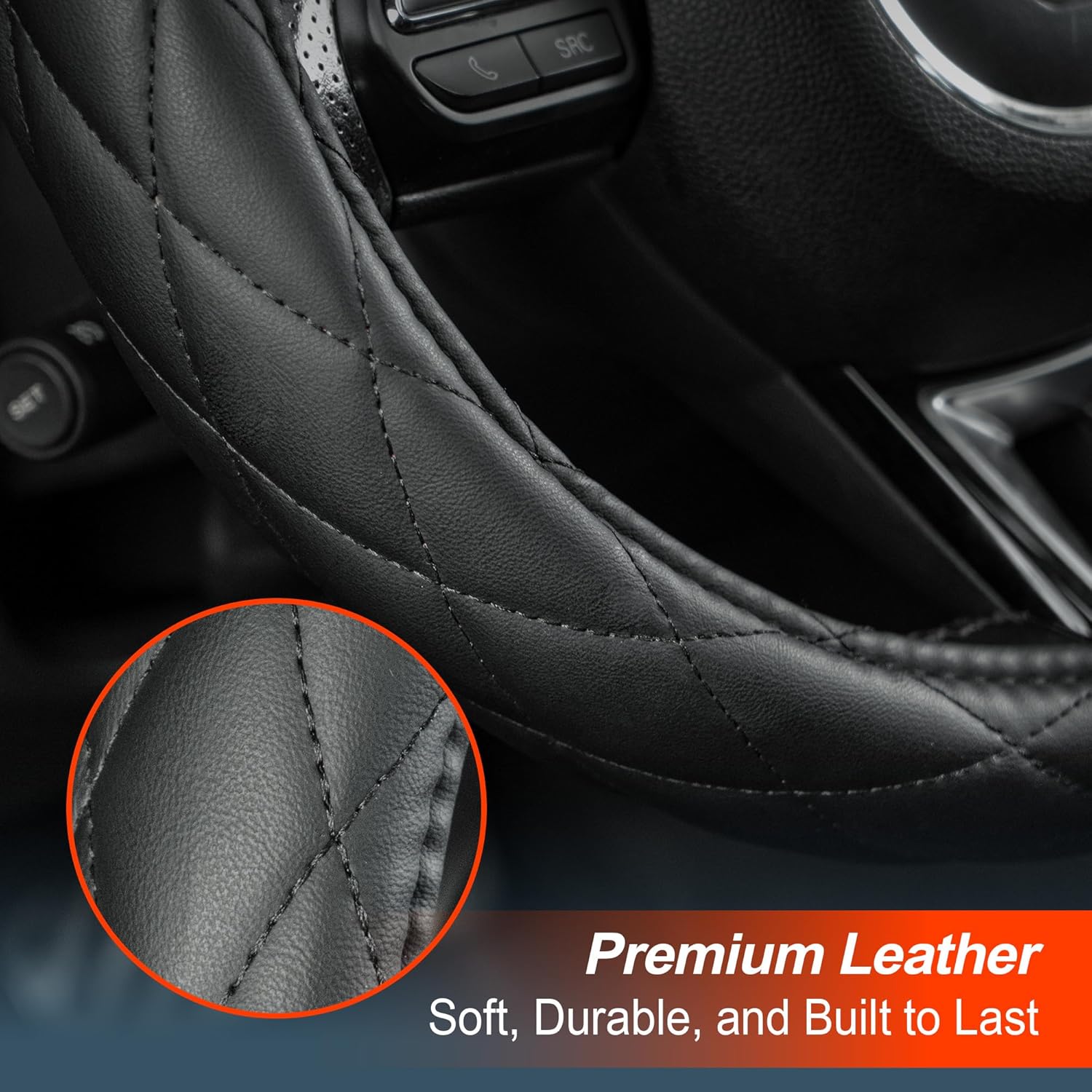 Heated Steering Wheel Cover: 3-Min 12V Quick Heating Leather with Overheat Protection, Non-Slip Grip – Fits 14.5”-15.25” Wheels for Cars, SUVs(12V-Black) - Image 3