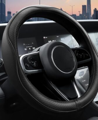 Ouzorp Car Steering Wheel Cover, Microfiber Leather Steering Wheel Covers with Anti-Slip Lining, Universal 14.5-15 inchs Black