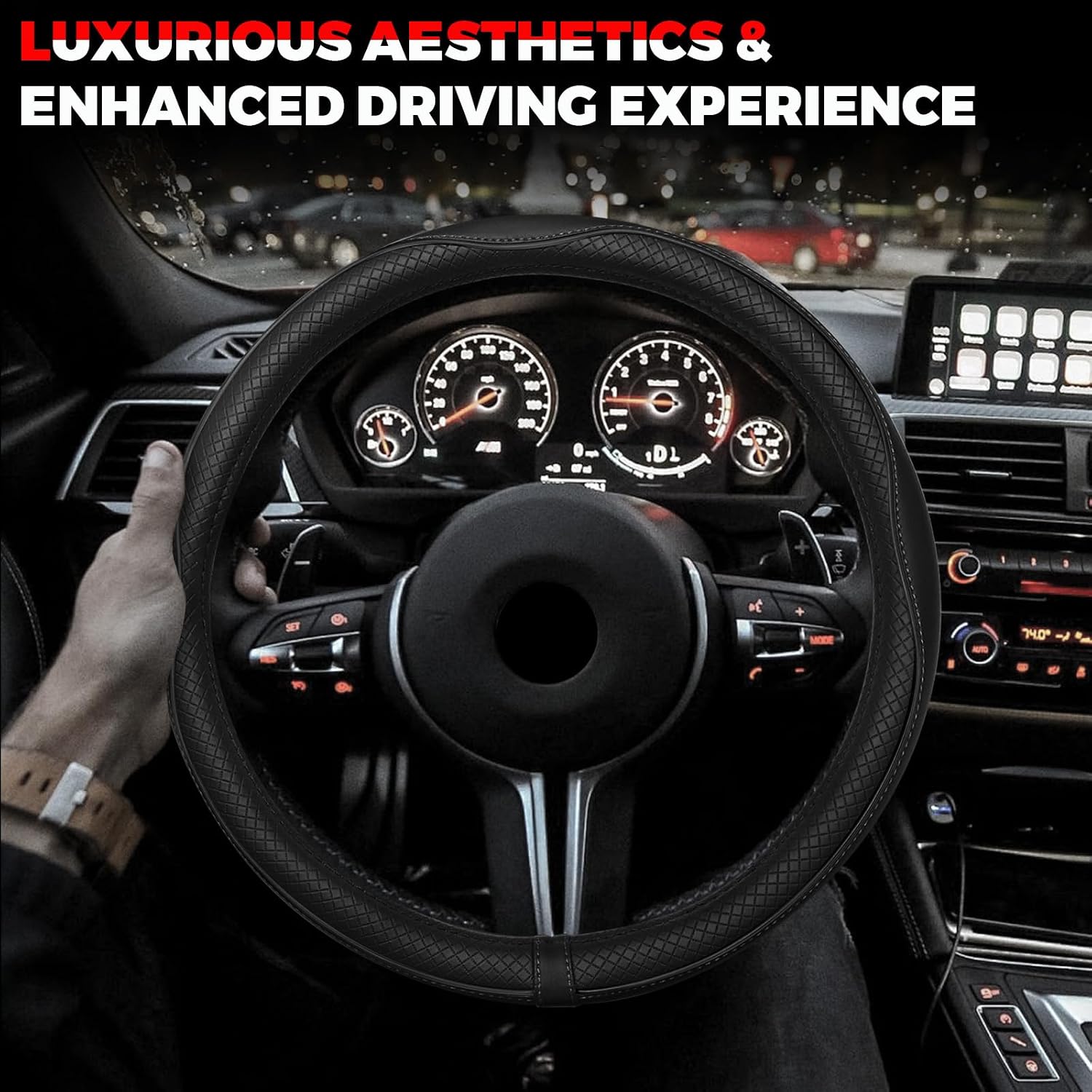 Ouzorp Car Steering Wheel Cover, Microfiber Leather Steering Wheel Covers with Anti-Slip Lining, Universal 14.5-15 inchs Black - Image 7